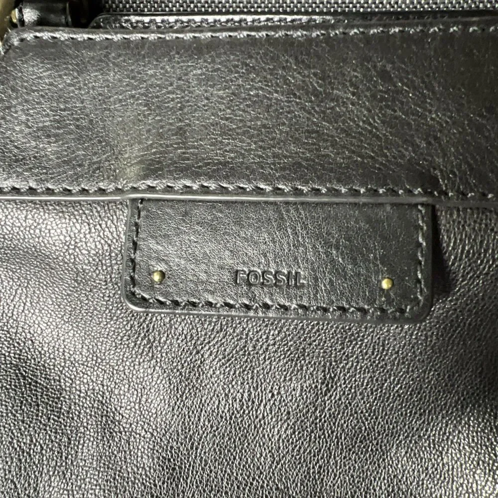 Fossil Logan Black Leather Satchel Shoulder Bag Crossbody Purse With Strap